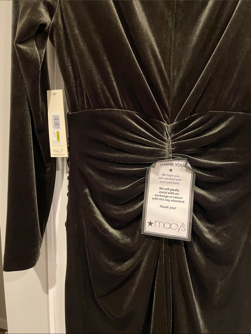 Eliza J Olive Velvet Ruched Long-Sleeve Gown - Picture 7 of 11